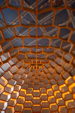 Honeycomb-like ceiling with an intricate design.