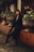Woman in black coat poses outdoors by flowerpots.