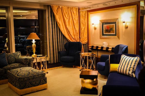 A luxurious and elegant living room is depicted.