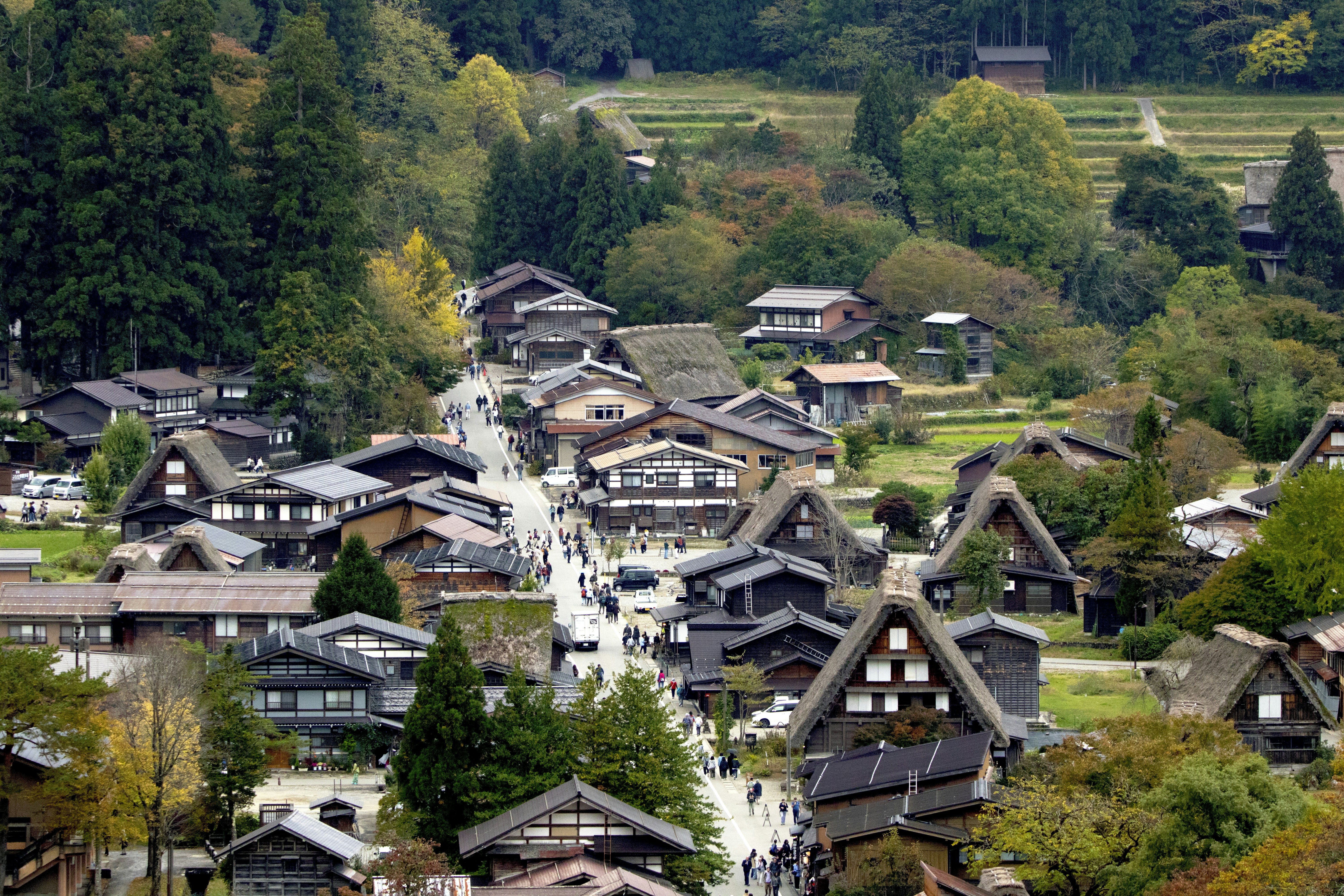 A picturesque japanese village nestled in the hills.