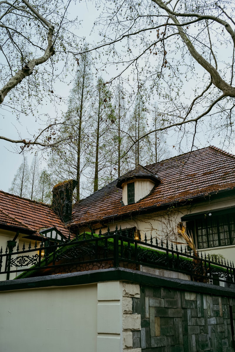 Wrought iron fence with ornamental scrollwork in front of home