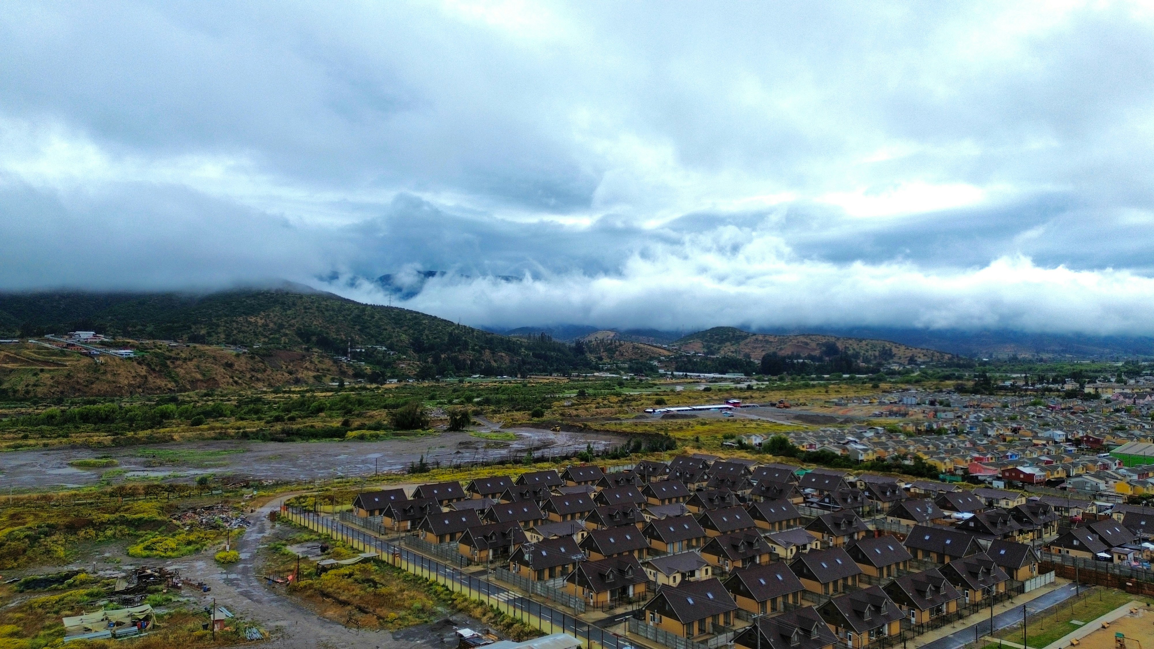 Overcast day over a mountainous landscape.
