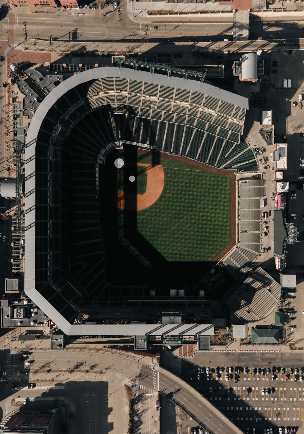 Aerial view of Coors Field in downtown Denver
