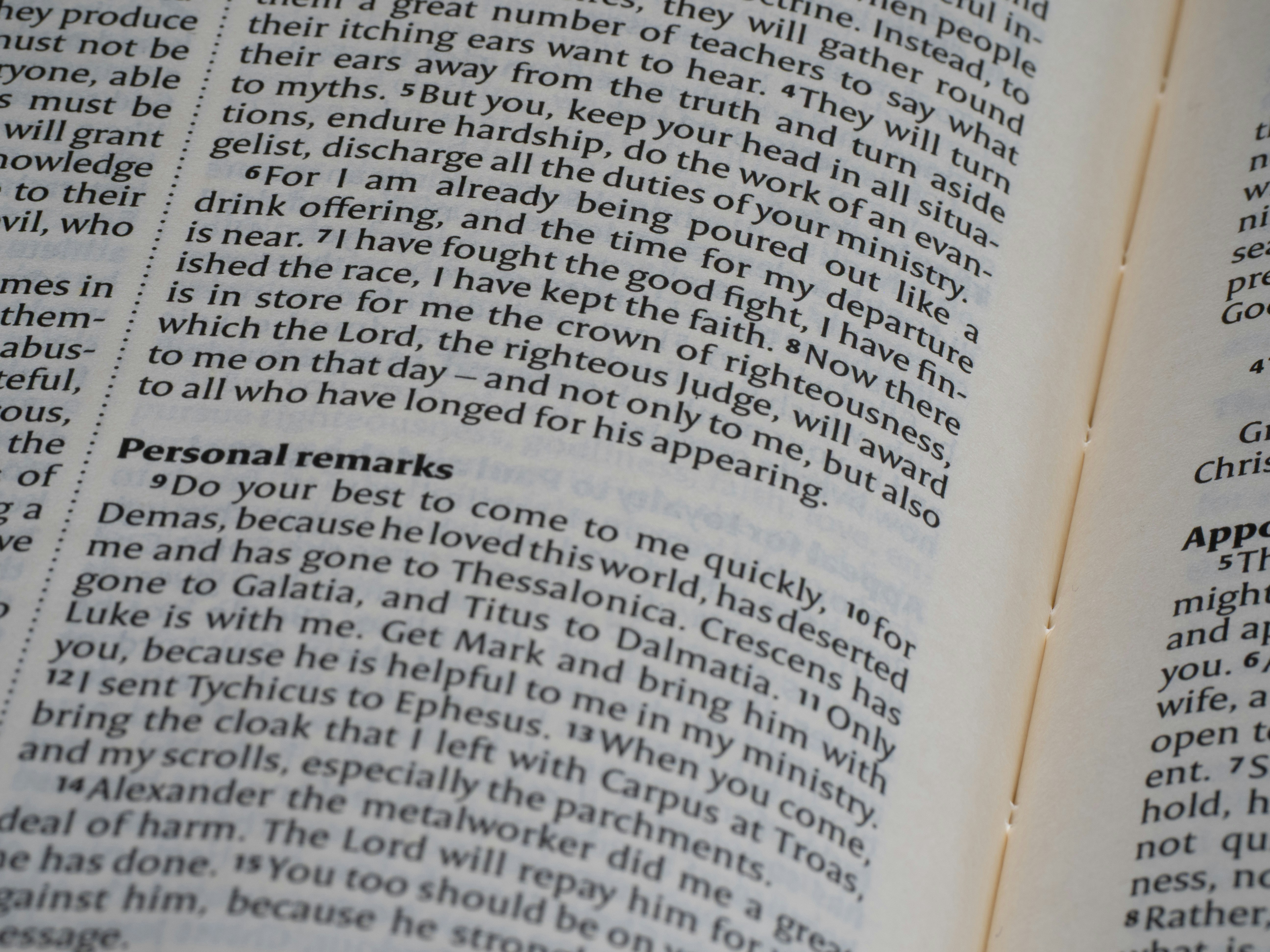 A bible is open to the personal remarks section.