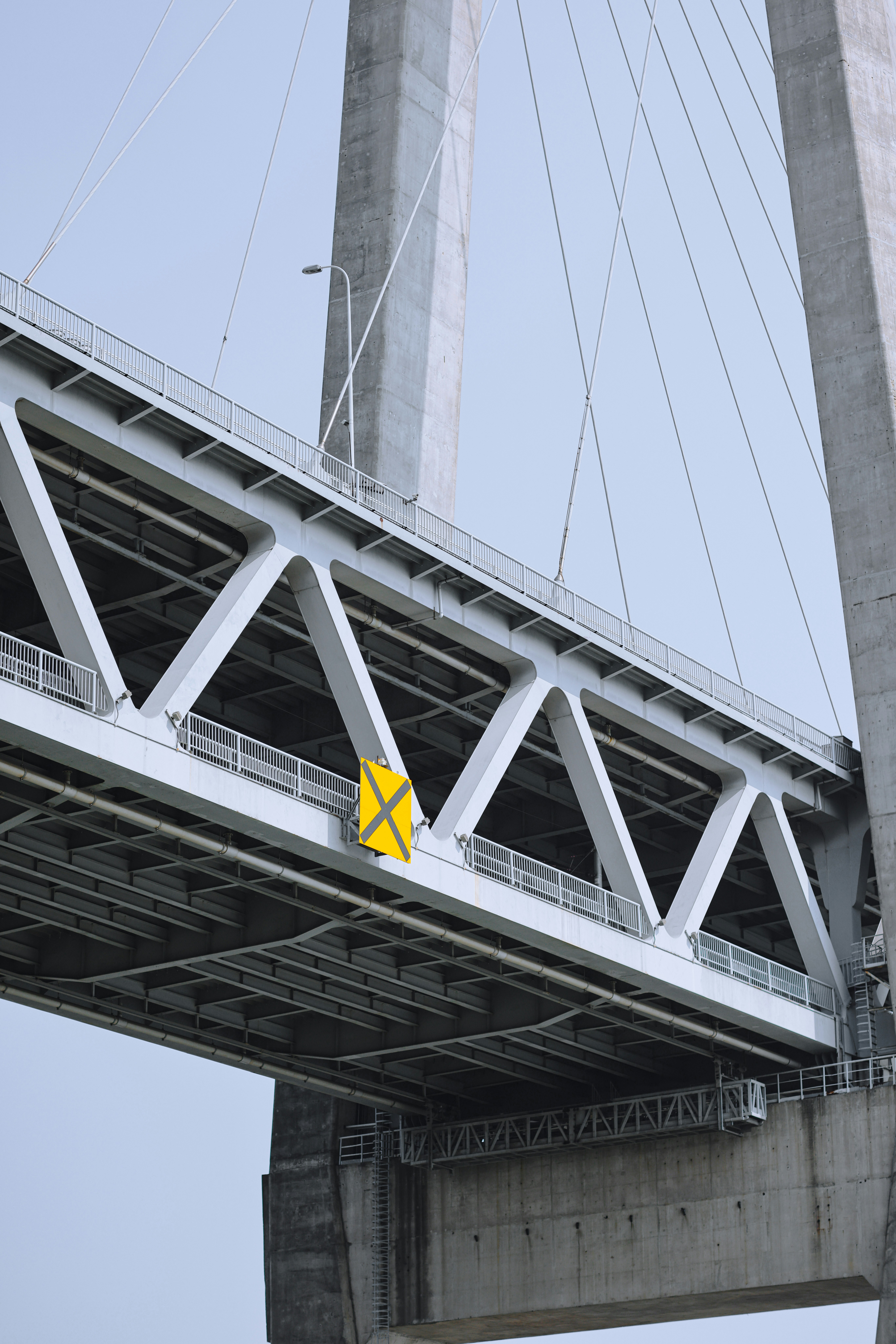A bridge's intricate steel structure.