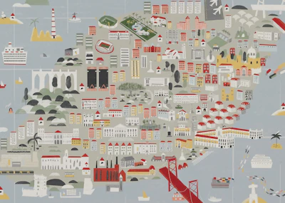 Stylized map of portugal with famous landmarks