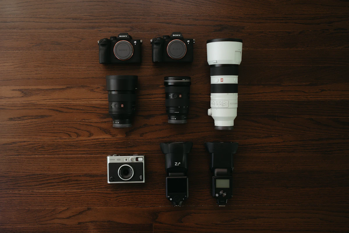 Camera bodies and lenses arranged to review for what's used and what's idle
