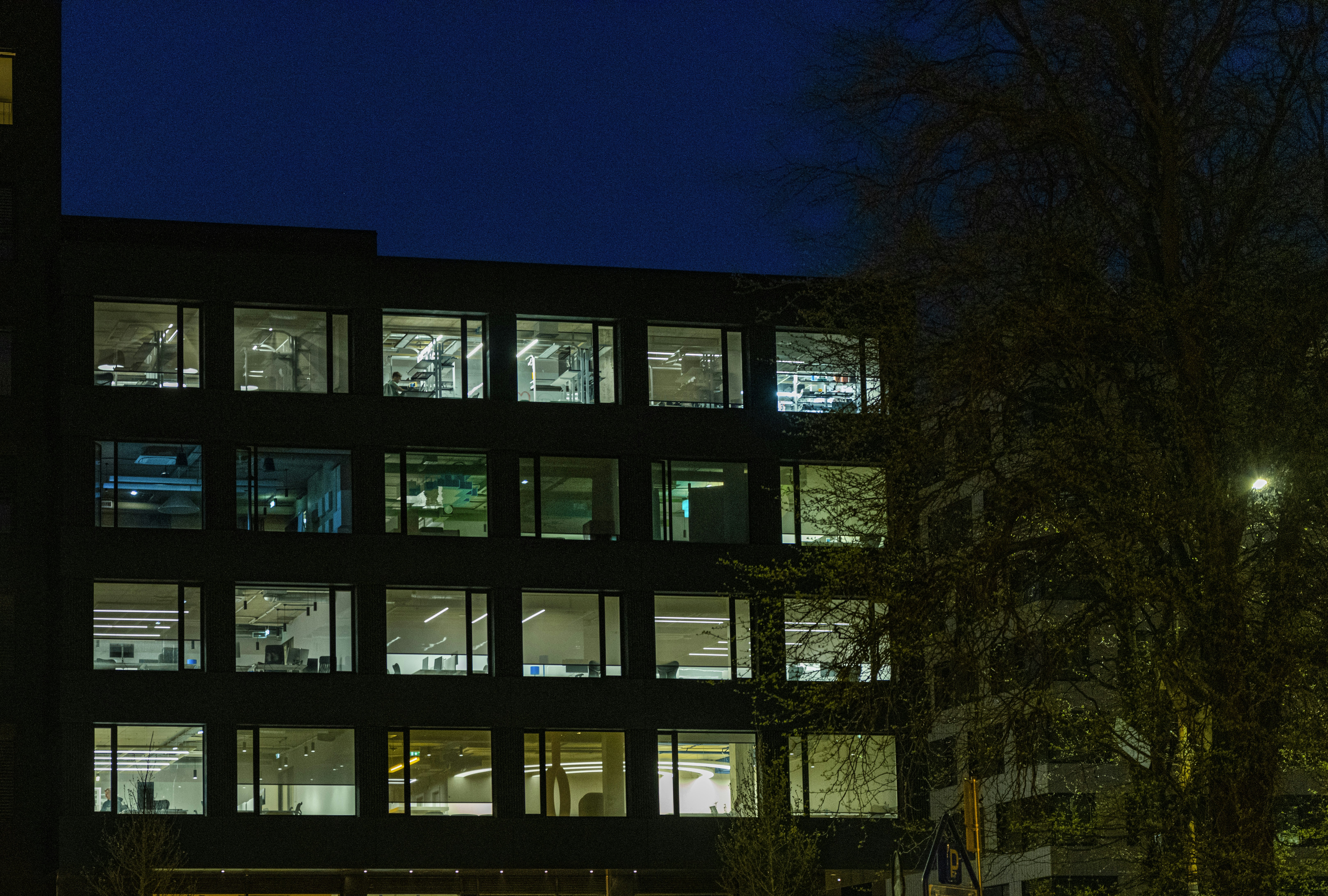 New Jersey tech office at night