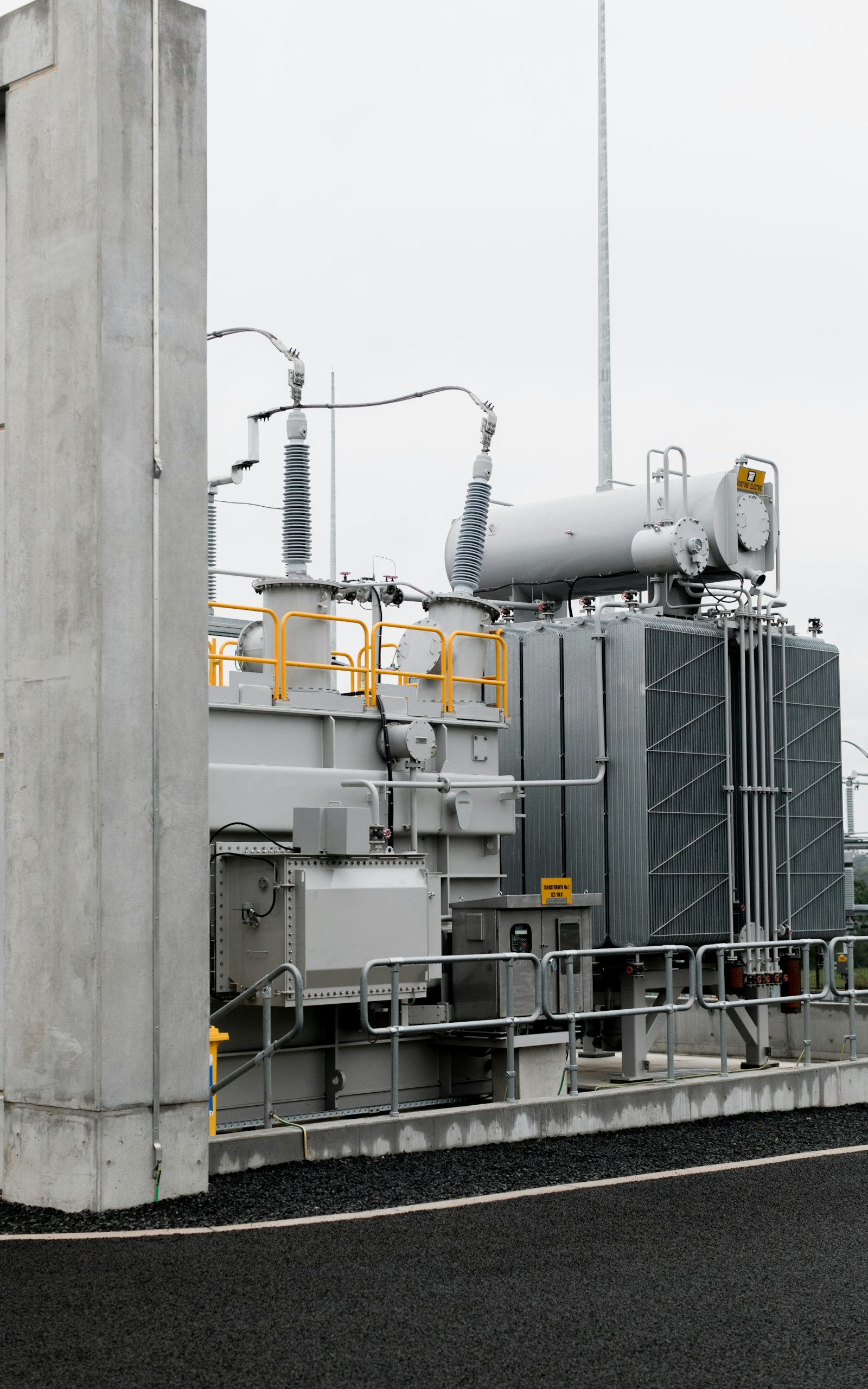 Electrical transformer station on a cloudy day