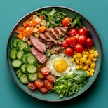 A colorful and healthy bowl of food.