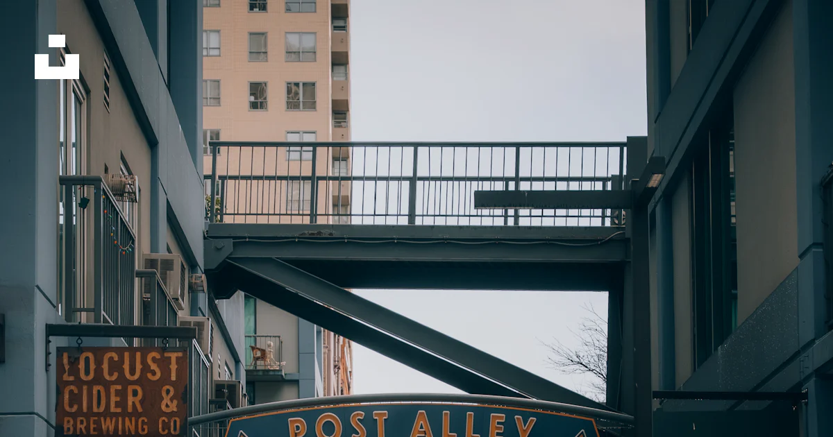 Post Alley Sign Post alley and its distinctive architecture are seen. photo – Free City ...