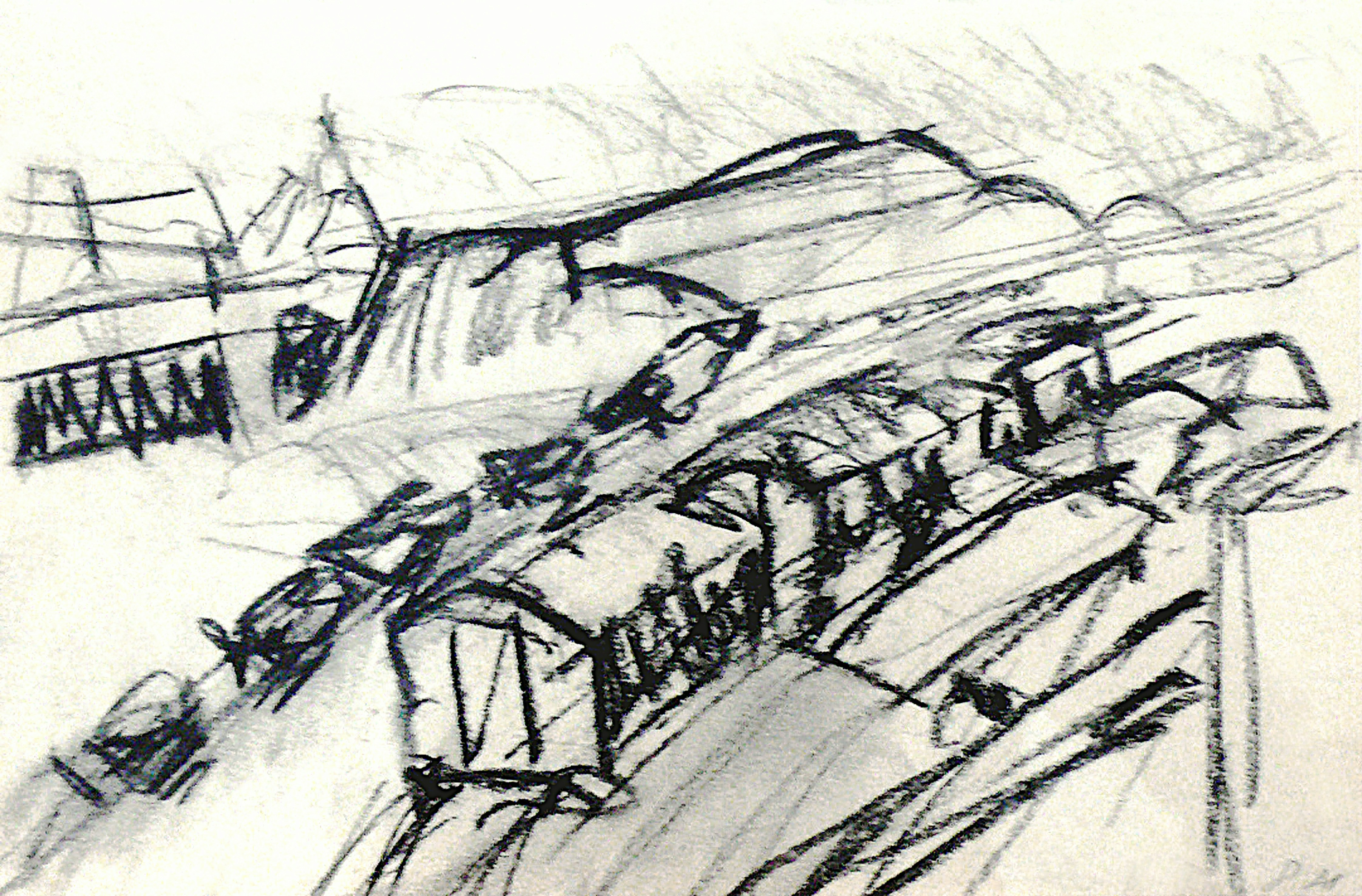 Train tracks charcoal drawing