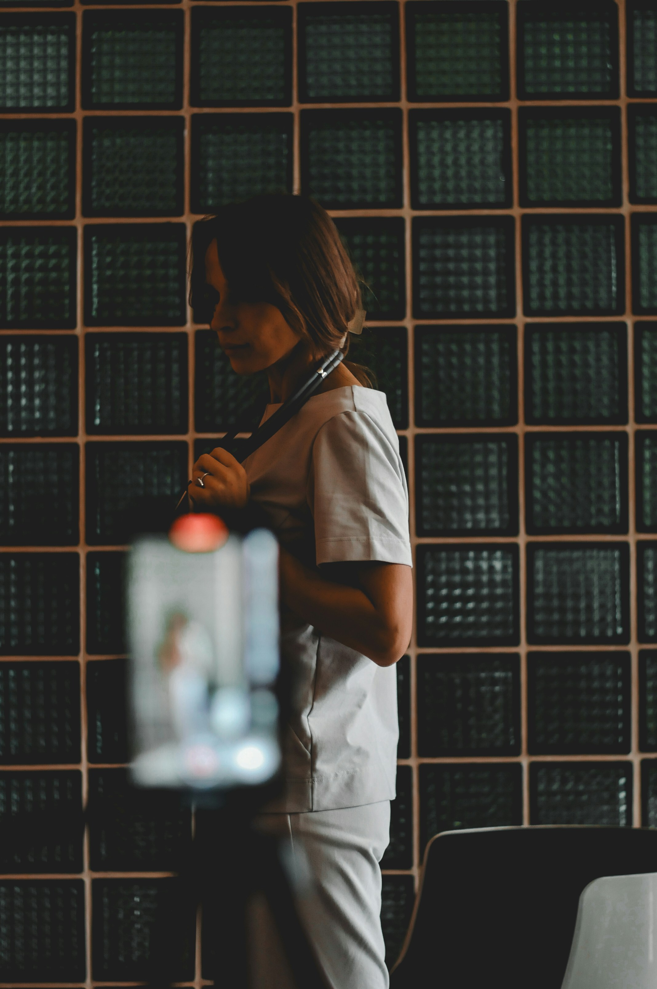 Doctor prepares before filming a video.