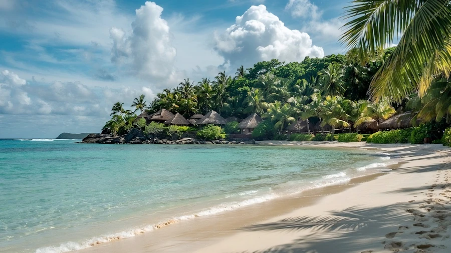 Palm trees overlooking the blue Caribbean sea