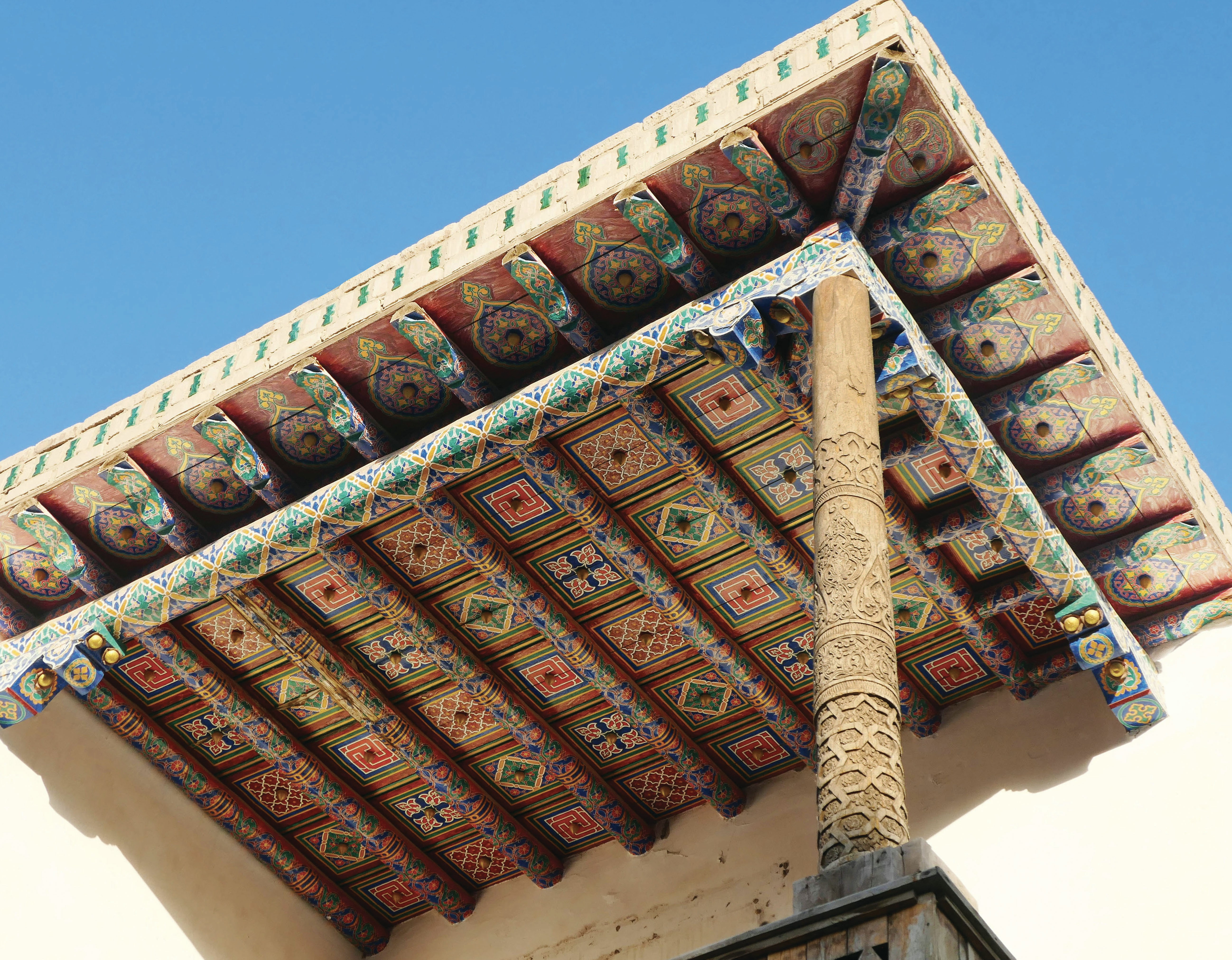 Decorated ceiling and support beam.