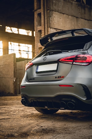 A mercedes-amg a 45 s sports car is displayed.