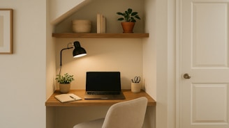 Cozy home office space with a laptop.