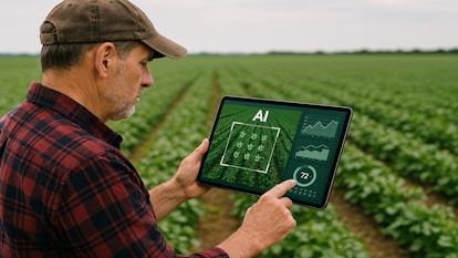 Farmer uses ai technology to monitor crops.