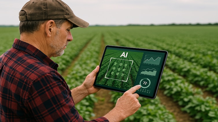 Farmer uses ai technology to monitor crops.