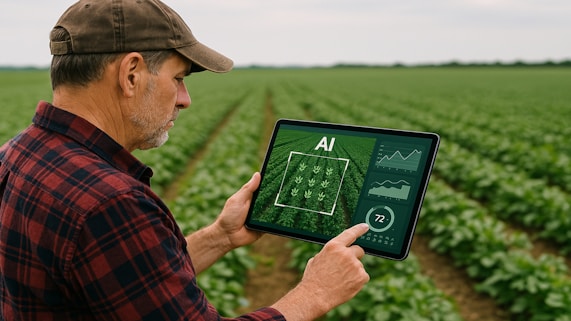 Farmer uses ai technology to monitor crops.