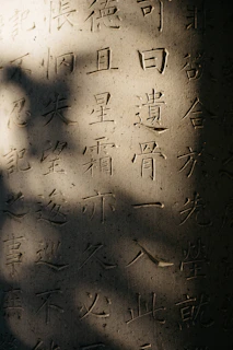 Ancient chinese characters are etched into stone.