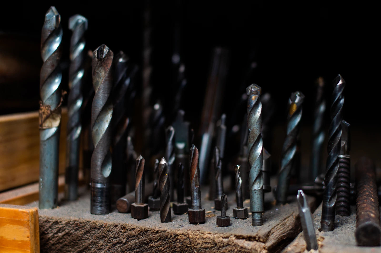 HSS drill bits organized in a holder — precision drilling tools