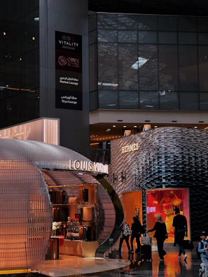 Luxury stores at an airport are being depicted