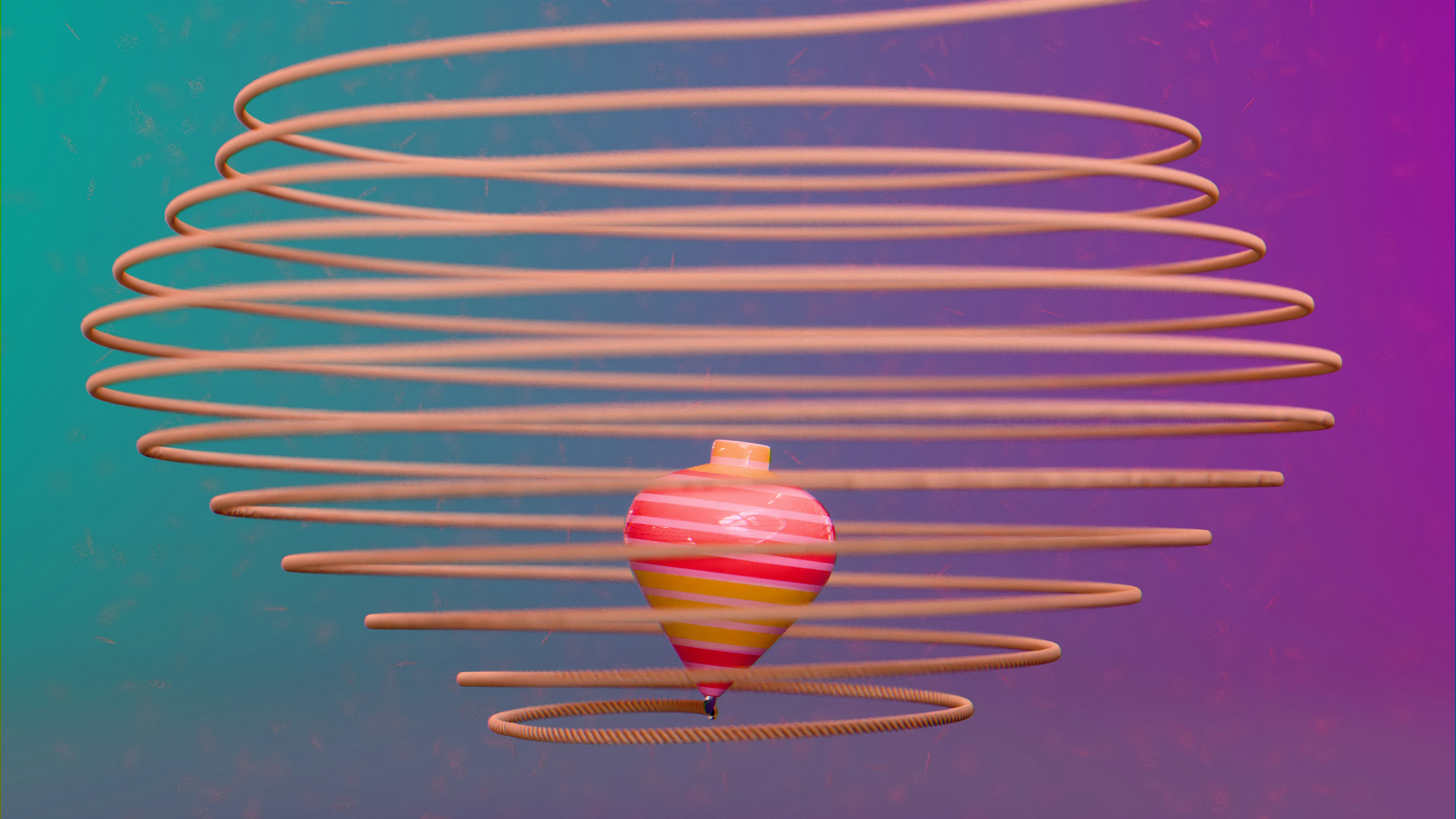 A spinning top with a circular trail.
