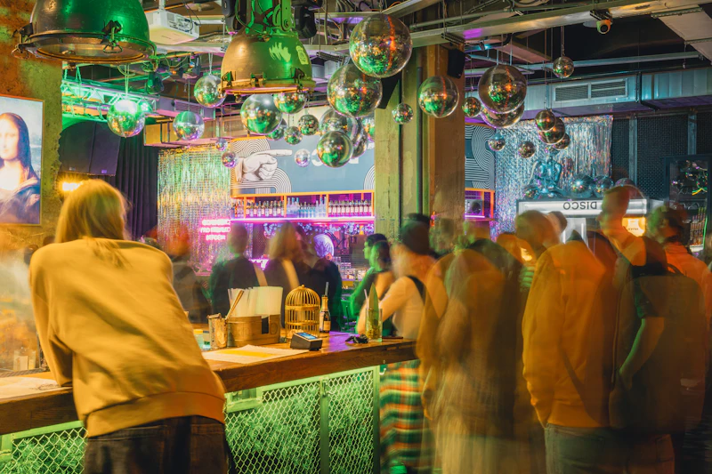 Nightclub interior with a disco ball