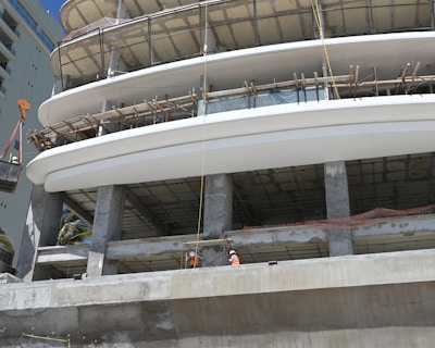 A modern building is under construction.