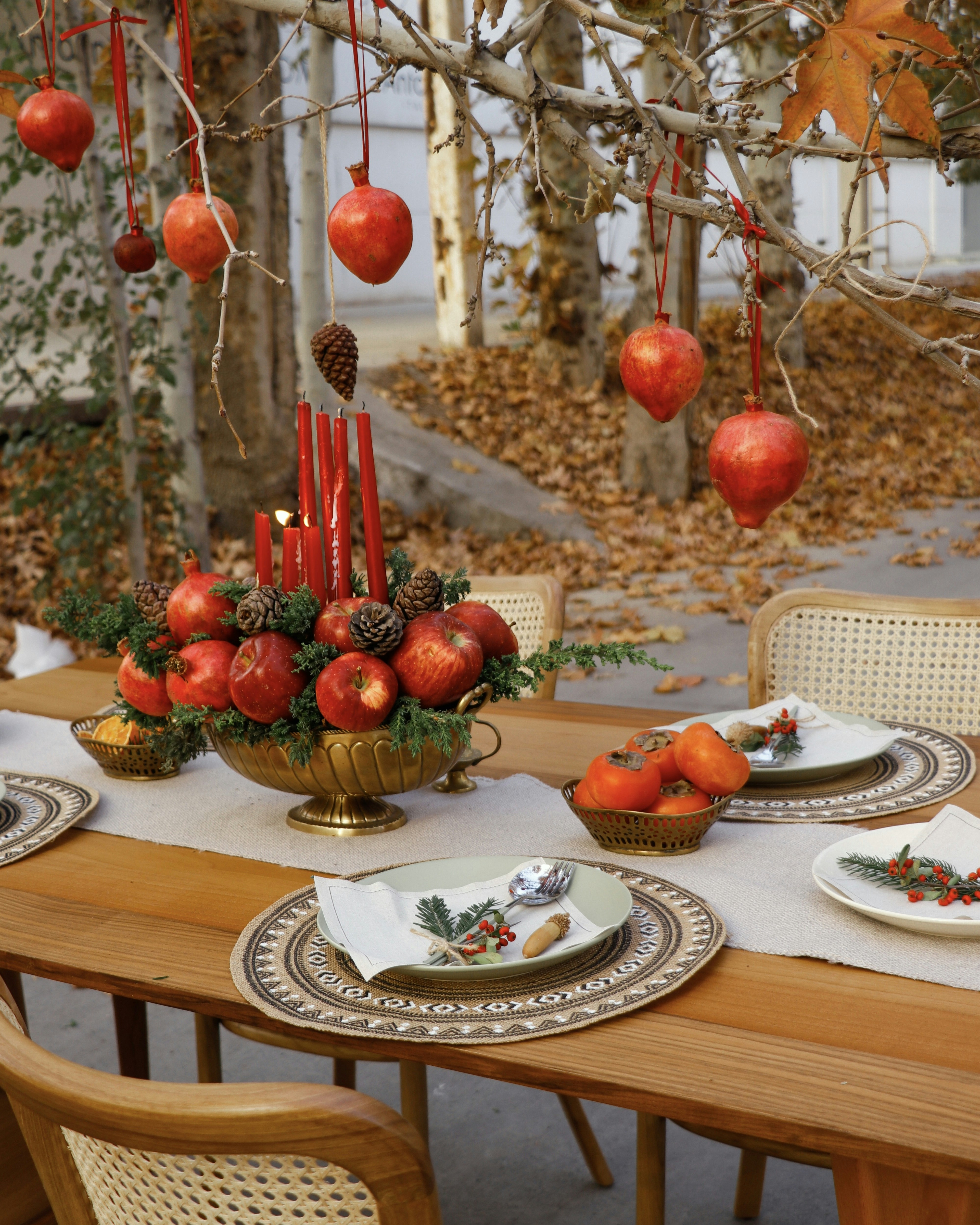 A festive table decorated for autumn.