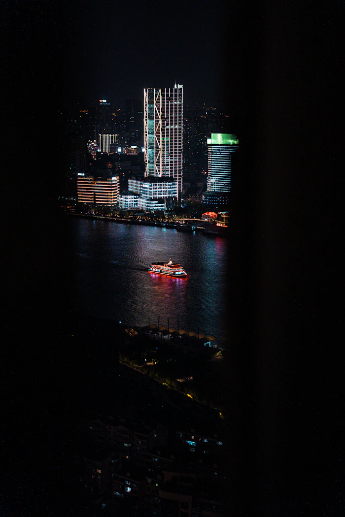 Harbor lights at night