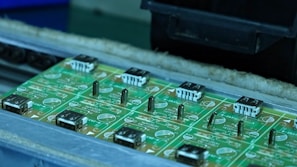 Electronic components are arranged on a circuit board.