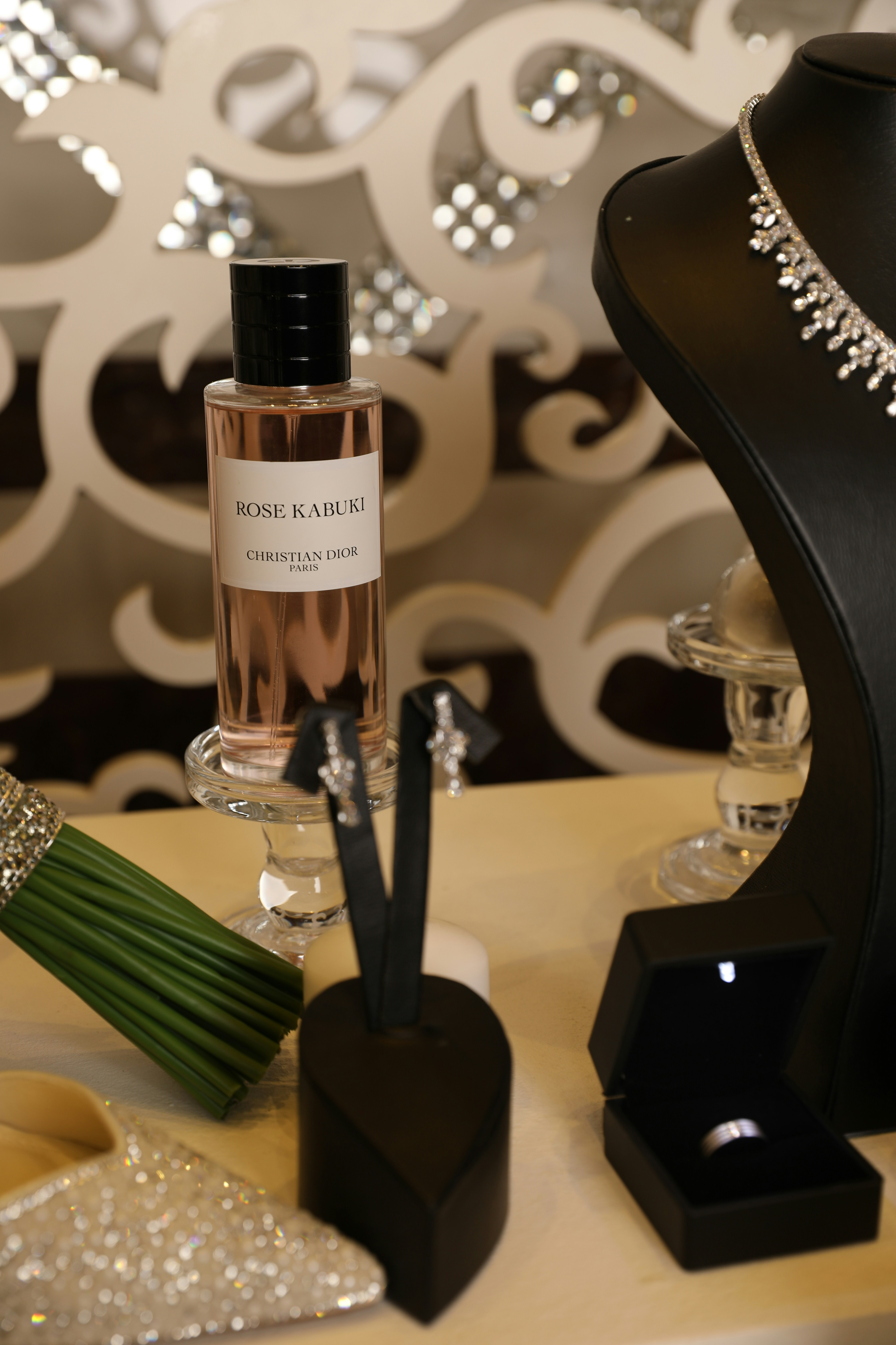 Elegant accessories for a special occasion are presented.