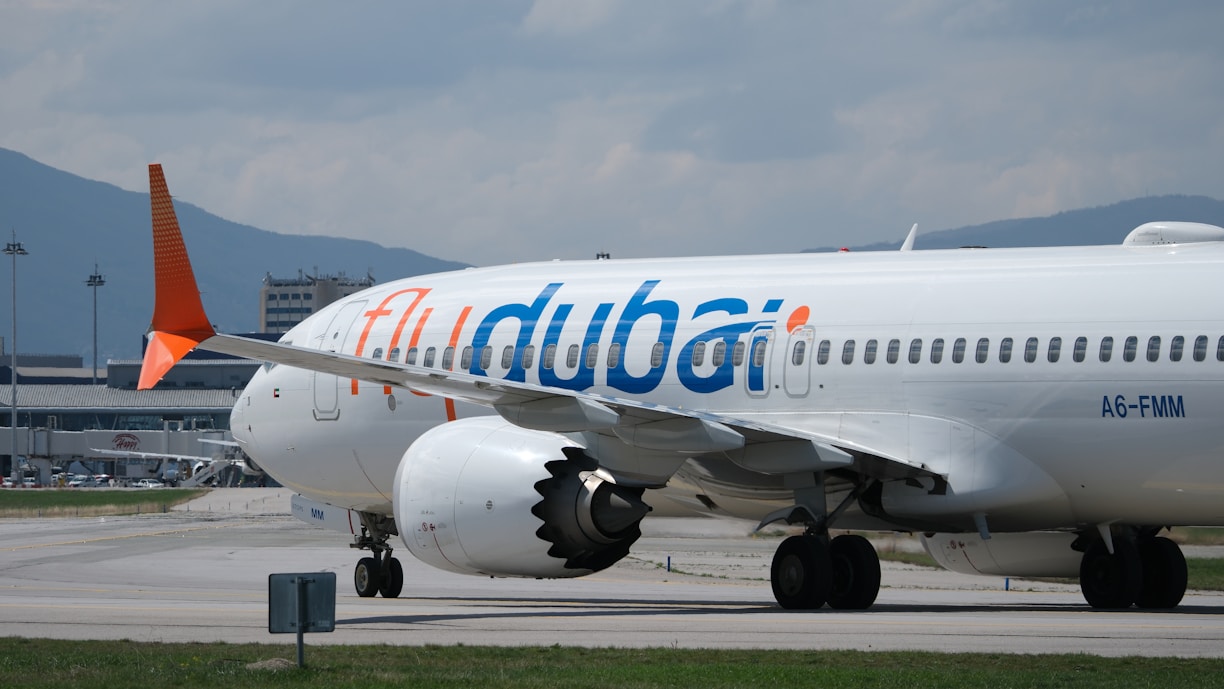 A flydubai airplane is ready for takeoff.