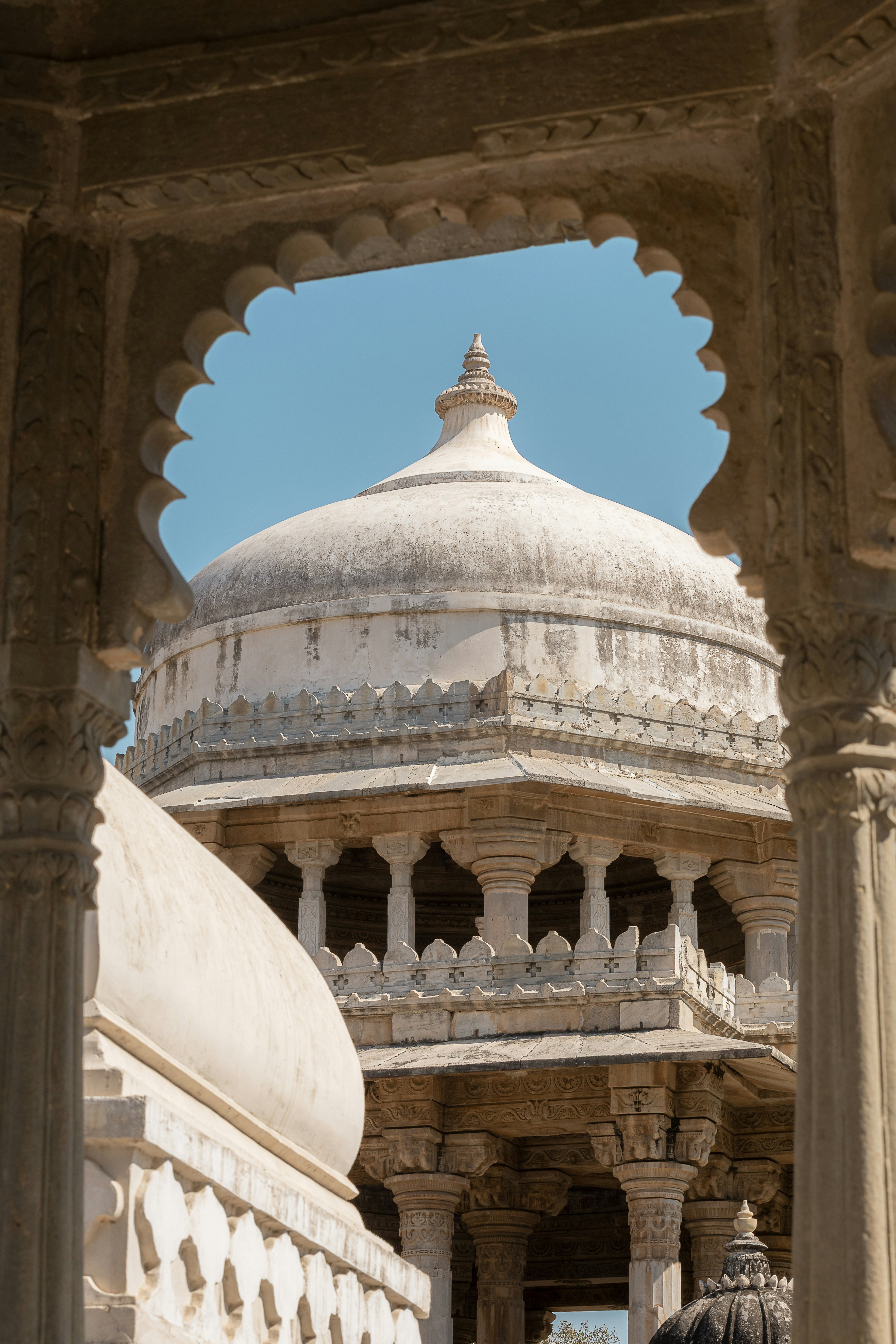 Architectural details of a white stone building