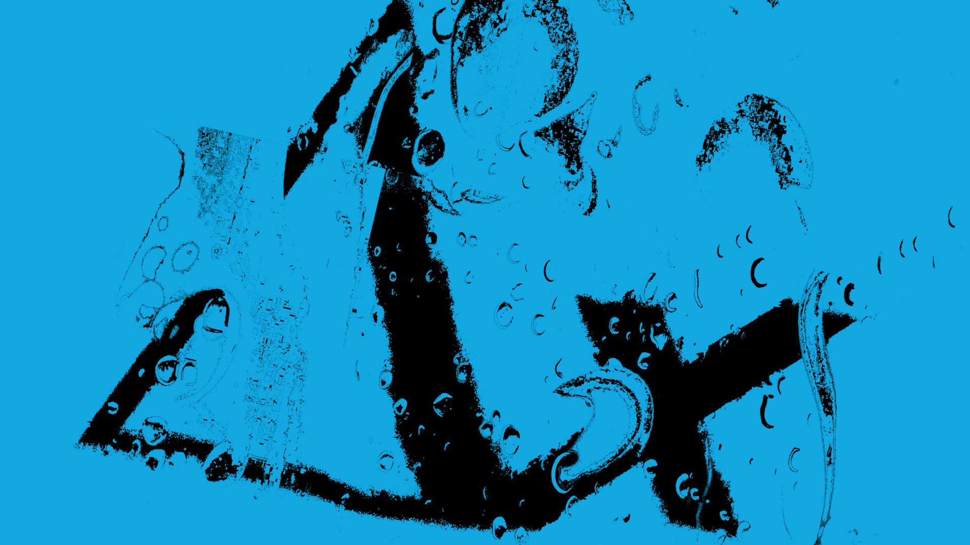 A black triangle and x symbol on blue.