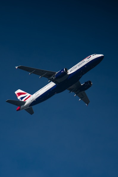A british airways plane takes off into the sky.