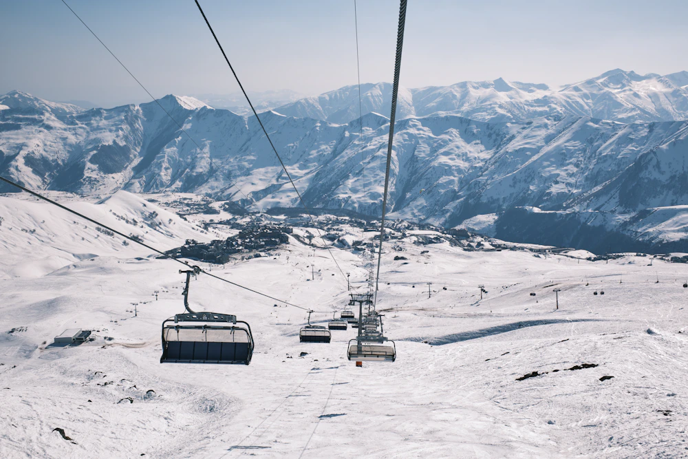 Ski lift and mountain scenery at Gudauri resort in Georgia