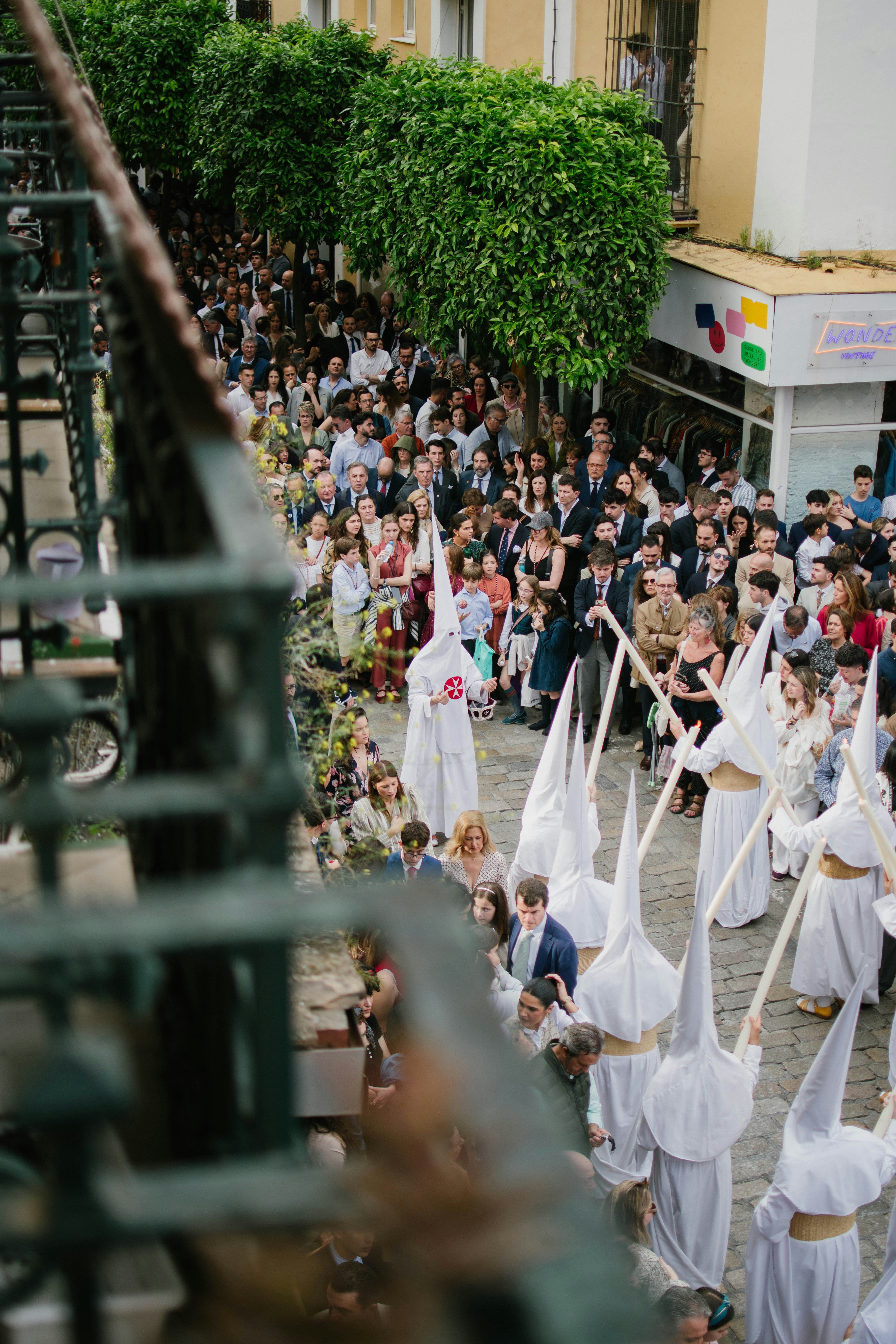 People participate in a religious procession.