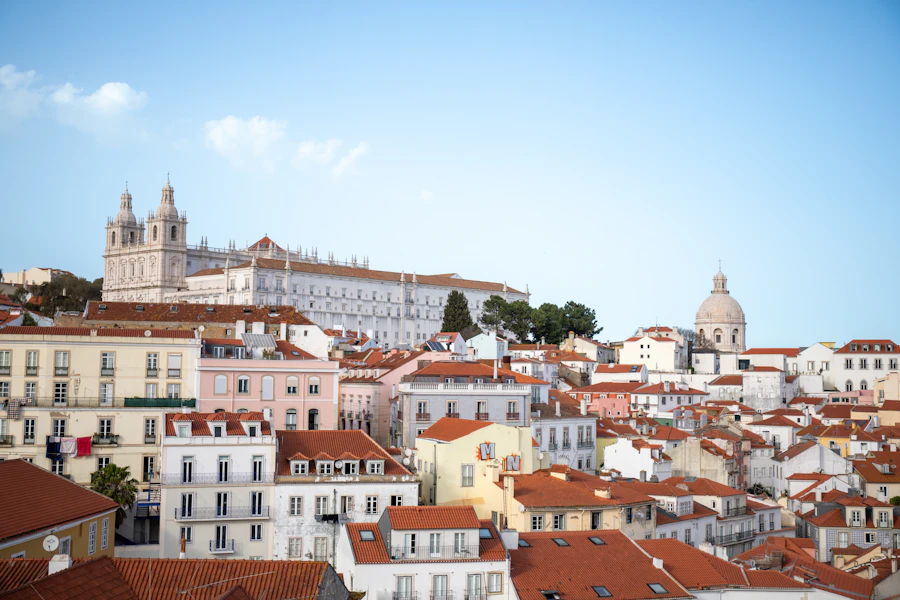 Lisbon cityscape under blue sky