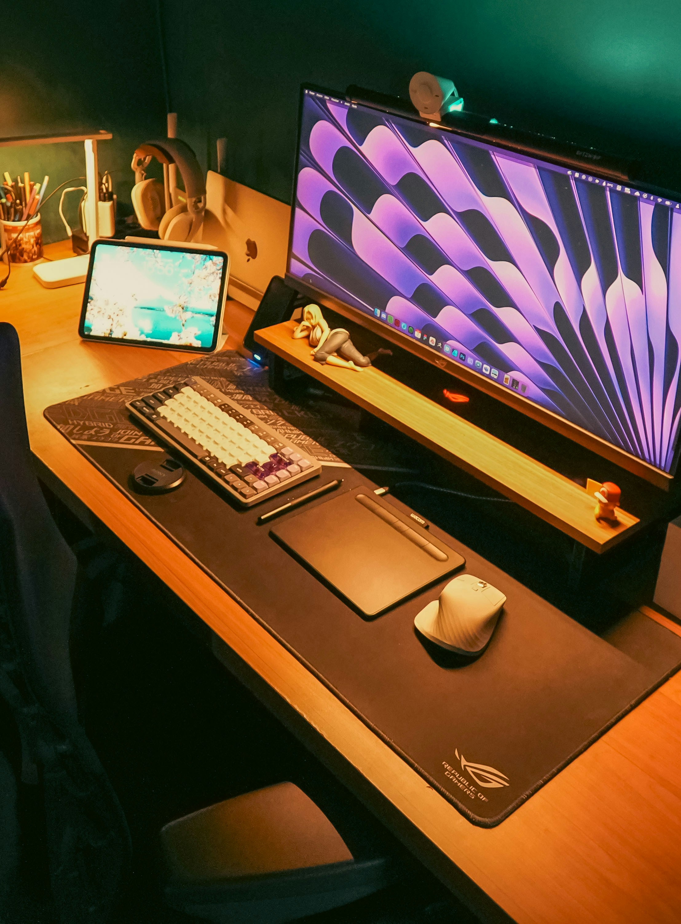 Cozy home office setup with modern gadgets.