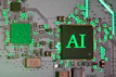 Glowing ai chip on a circuit board.