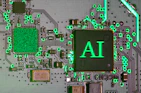 Glowing ai chip on a circuit board.
