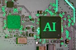 Glowing ai chip on a circuit board.