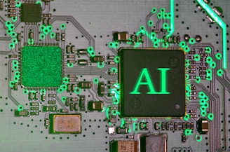 Glowing ai chip on a circuit board.