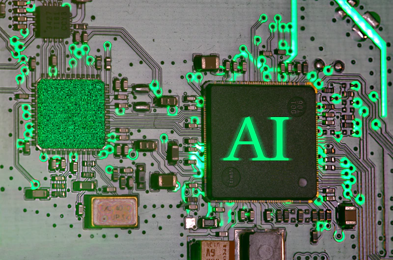 AI chip glowing on circuit board representing automation