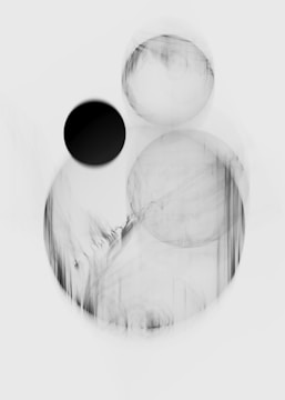 Abstract art with black and gray circles.