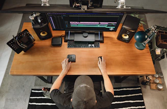 Someone is editing a video at a workstation.