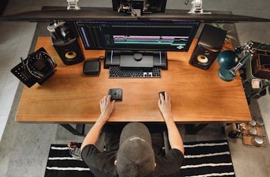 Someone is editing a video at a workstation.